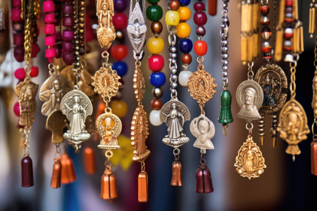 various religious charms hanging together, created with generative aiの素材