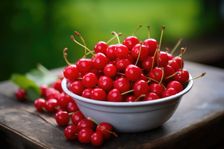 a bowl filled with freshly picked cherries, created with generative aiの素材