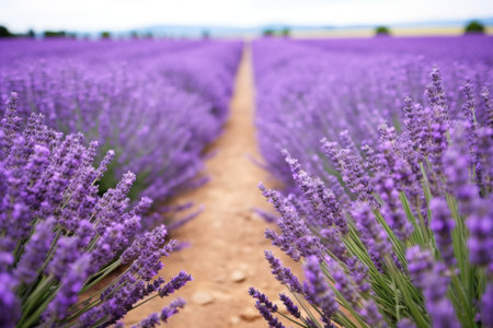 lavender field with rows of purple buds, created with generative aiの素材
