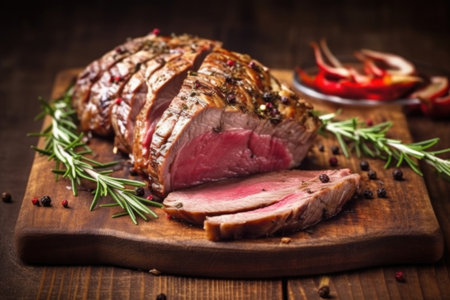rustic center cut of a lamb seasoned with rosemary and garlic, created with generative aiの素材