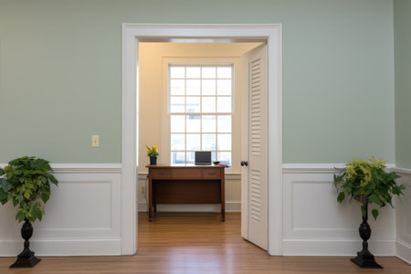 interior shot highlighting a georgian door frame with dentil molding, created with generative aiの素材