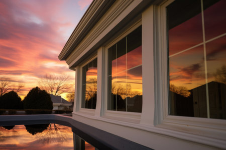 sunset reflection on georgian dentil molding, created with generative aiの素材