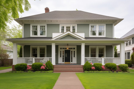 front view of a georgian house with dentil molding, created with generative aiの素材