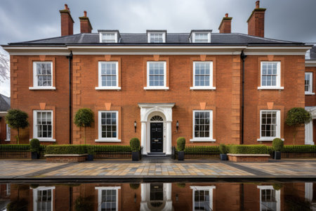 symmetrical shot of a georgian property showcasing brick details, created with generative aiの素材