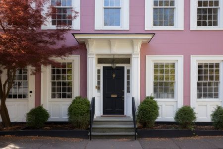 five-bay georgian facade with a freshly painted front door, created with generative aiの素材