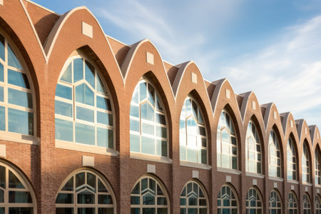 rows of pointed arch windows on a hospital building, created with generative aiの素材