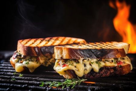 charred brick on a gourmet, grilled sandwich for pressing, created with generative aiの素材