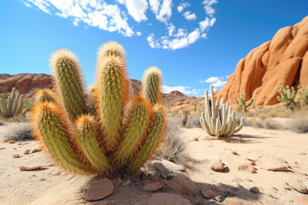a singular cactus in a desert vs a cluster of cacti, created with generative aiの素材