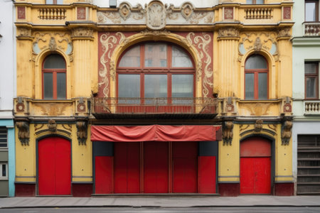false facade of a historical cinema building in a film set, created with generative aiの素材