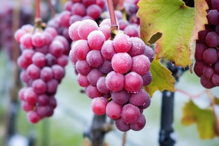 close-up shot of frozen grapes ready for harvest, created with generative aiの素材