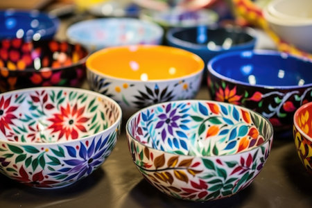 ceramic bowls painted for russian maslenitsa festival, created with generative aiの素材