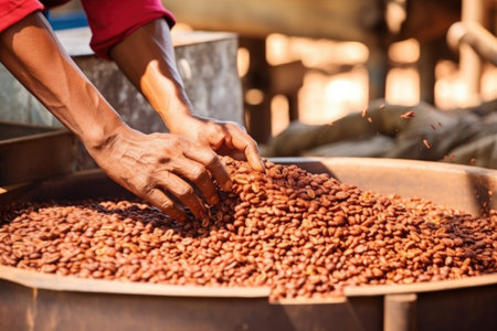 the process of coffee beans dehusking, created with generative aiの素材