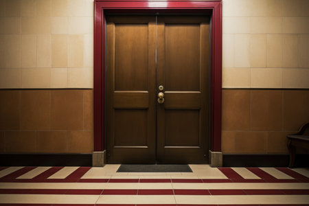 a full shot of a courtroom door, created with generative aiの素材