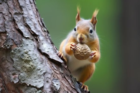 squirrel carrying nut to nest for offspring, created with generative aiの素材