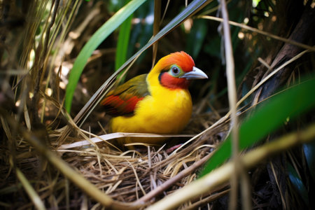 a golden pheasant in a thicket of bamboo, created with generative aiの素材