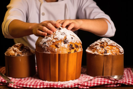 panettone being unwrapped by a pair of hands, created with generative aiの素材