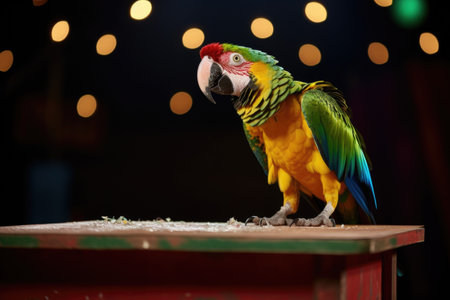 a parrot performing tricks on a stage, created with generative aiの素材