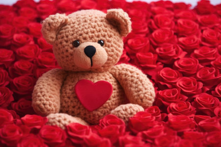 close-up of teddy bear stitches, created with generative aiの素材