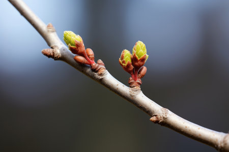 two buds on the same branch of a tree, created with generative aiの素材