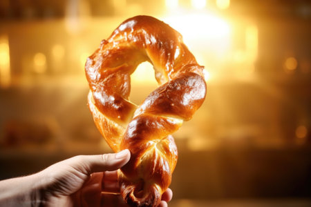 knotted pretzel being held up to a bright light, created with generative aiの素材