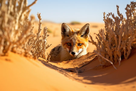 a desert scene with a hidden camouflaged animal, created with generative aiの素材