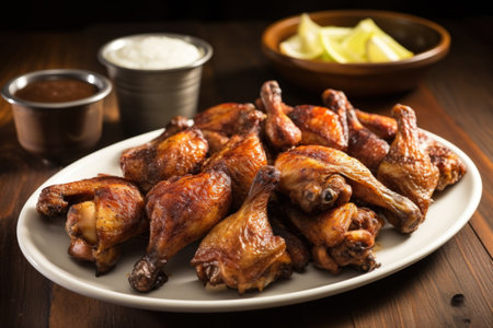 kentucky bourbon bbq wings with a dip side, created with generative aiの素材