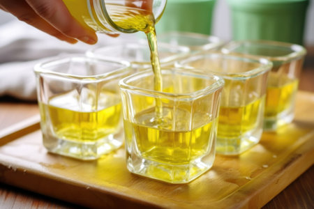 pouring rejuvelac from a jar into an ice tray, created with generative aiの素材