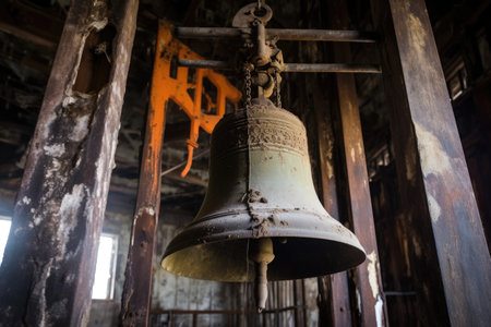 rusty bell in a religious buildings tower, created with generative aiの素材