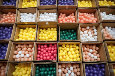 packed boxes of rubber balls ready for distribution, created with generative aiの素材