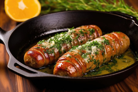 pan-seared sausage with herbs and butter, created with generative aiの素材
