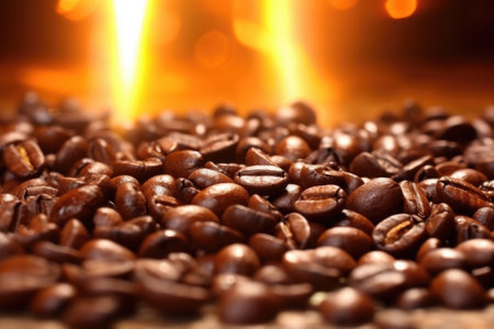 vibrant, roasted coffee beans under spotlights, created with generative aiの素材