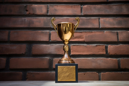 bronze trophy on a ledge against a brick wall, created with generative aiの素材
