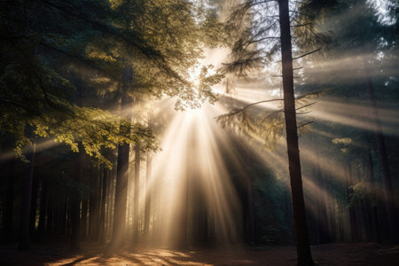 many sunbeams casting light on one spot, created with generative aiの素材