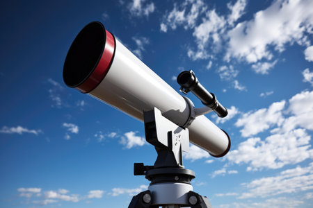 sleek, modern telescope pointed toward a daytime sky, created with generative aiの素材