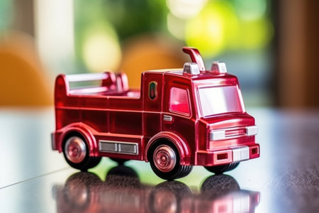 a shiny red fire truck toy with soft corners, created with generative aiの素材