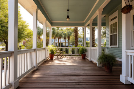 sturdy posts supporting the wraparound porch, created with generative aiの素材