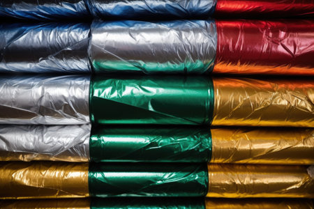 glossy and metallic wrapping papers under factory light, created with generative aiの素材