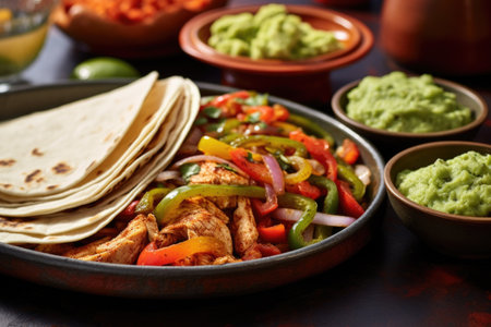 fajitas served with a side of guacamole and salsa, created with generative aiの素材