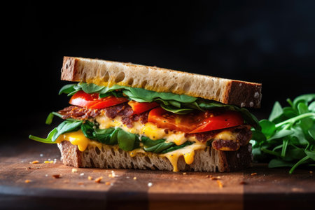 sourdough bread sandwich slathered with spicy brown mustard, created with generative aiの素材