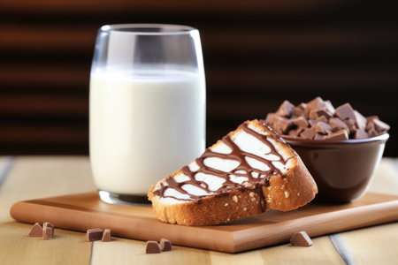 a nutella bruschetta paired with a glass of milk, created with generative aiの素材