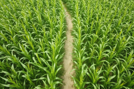 maze pattern on a pesticide-free cornfield from top angle, created with generative aiの素材