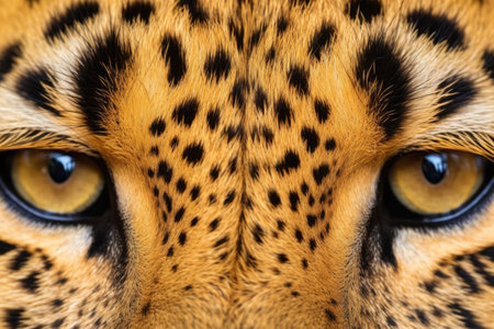 close capture of a leopards spots on its golden fur, created with generative aiの素材