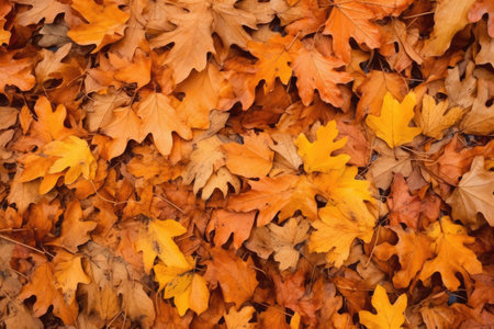 oak trees autumn leaves in close focus, created with generative aiの素材