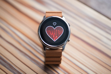 a health tracking smartwatch on a wooden platform, created with generative aiの素材