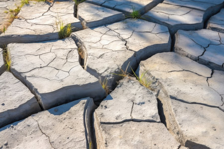 cracked concrete sidewalk under sunlight, created with generative aiの素材