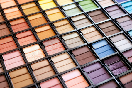 rows of unlabeled eye-shadow palettes, created with generative aiの素材