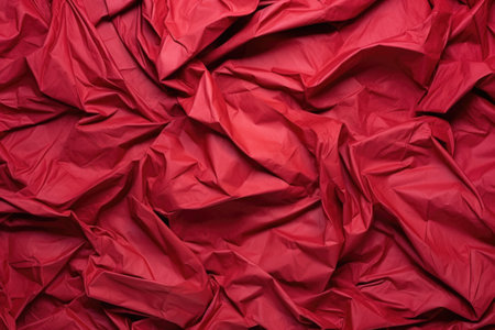 overhead shot of crumpled red craft paper, created with generative aiの素材