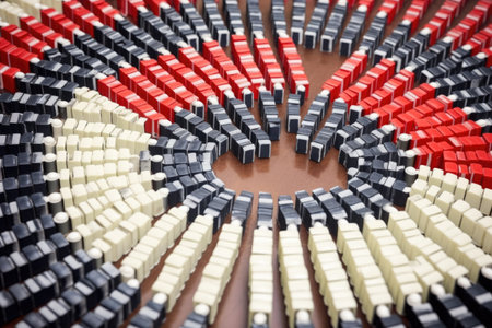rows of dominoes set up in a spiral, created with generative aiの素材