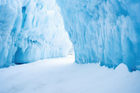 close-up of a glaciers blue crevasses, created with generative aiの素材