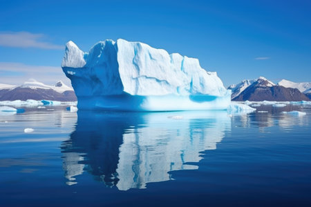 flat-top iceberg floating away from a glacier, created with generative aiの素材